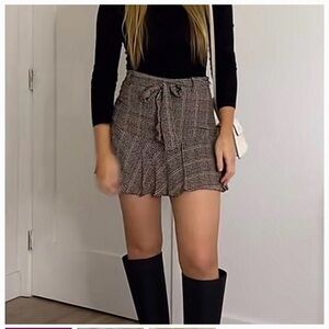 New Zara Plaid Mini Skort with Tie Detail